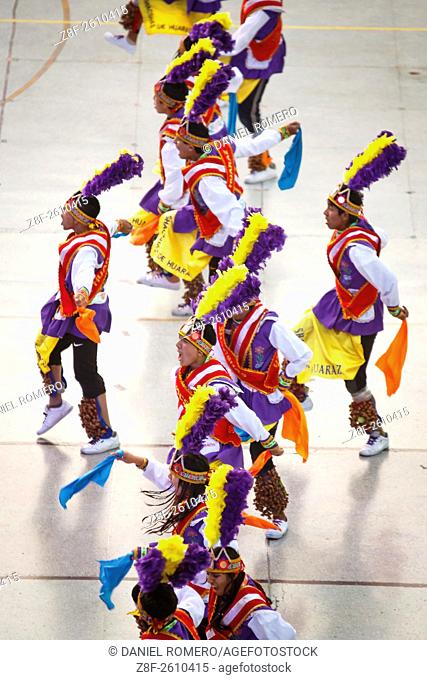 Shacshas, Peruvian Folkloric dance. . International festival of folk dances El Buen Pastor School, municipality of Los Olivos, Lima, Peru