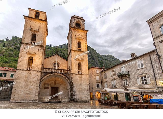 Cathedral of St. Tryphon, view of the exterior facade, Kotor old city, Montenegro