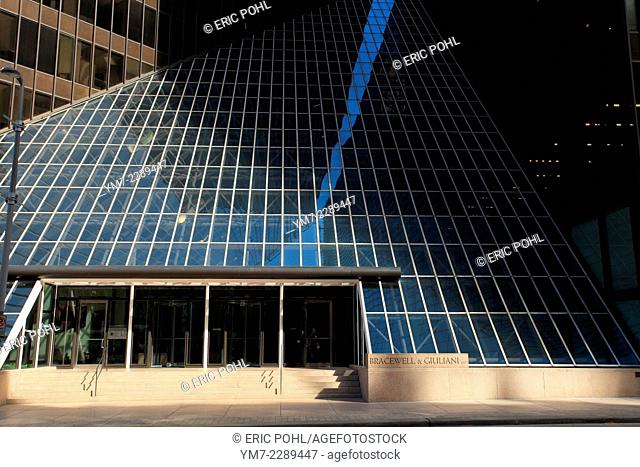 Pennzoil Place - Houston, TX. Located in downtown Houston, this renown building is comprized of 2 mirrored trapezoidal towers