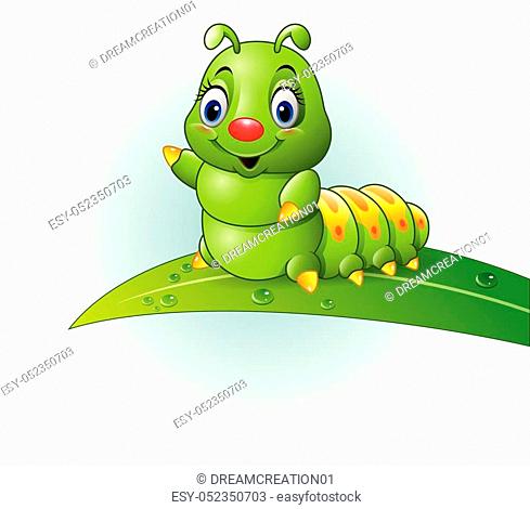 Leaf with caterpillar cartoon hand drawn image. Original colorful artwork,  Stock Vector, Vector And Low Budget Royalty Free Image. Pic. ESY-047369198  | agefotostock