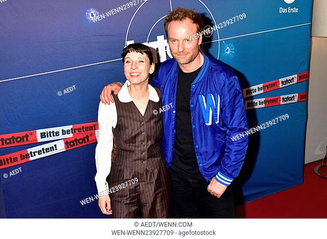 Celebrities at the premiere of 'Tatort: Wir – Ihr – Sie' at Filmkunst 66. Featuring: Meret Becker, Mark Waschke Where: Berlin