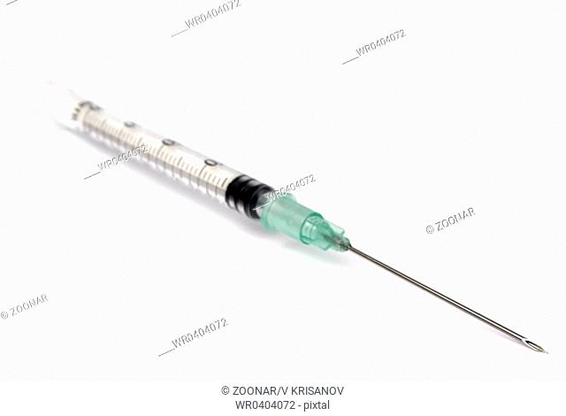 syringe with a needle on a white background is isolated