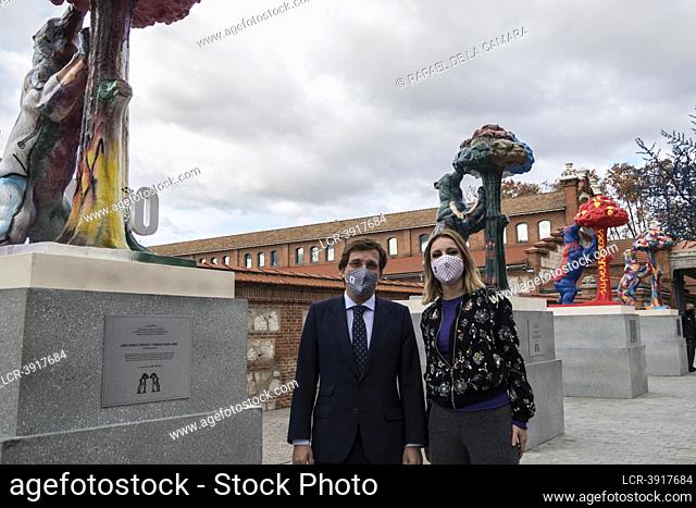 THE MAYOR OF MADRID JOSE LUIS ALMEIDA AND THE CULTURE DELEGATE ANDREA LEVY IN EXHIBITION OF 40 SCULPTURES OF THE BEAR AND THE STRAWBERRY TREE THAT PAYS TRIBUTE...