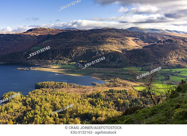 View over Manesty Park and Derwent Water from Maiden Moor in the Lake District National Park, Cumbria, England