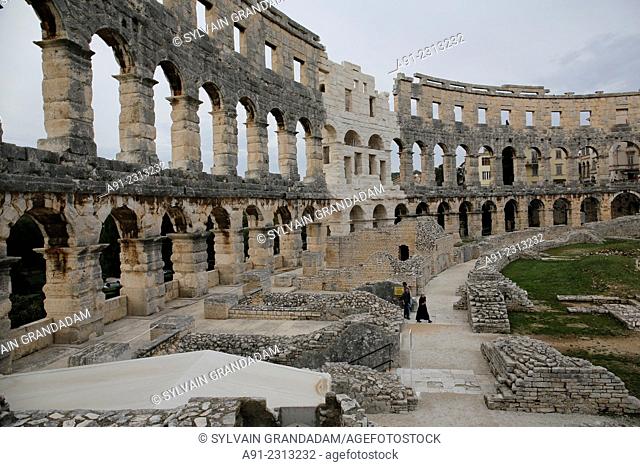 Croatia, Istria, historic city of Pula, the roman emperor Auguste amphitheater