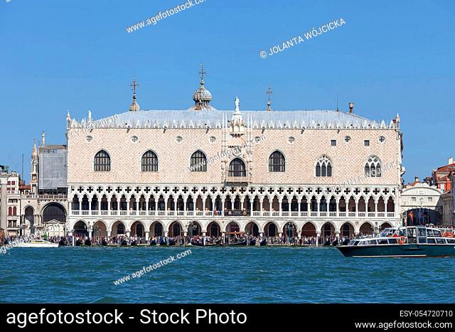 VENICE, ITALY-SEPTEMBER 21, 2017: Doge's Palace on Piazza San Marco, sea view. The palace was the residence of the Doge of Venice