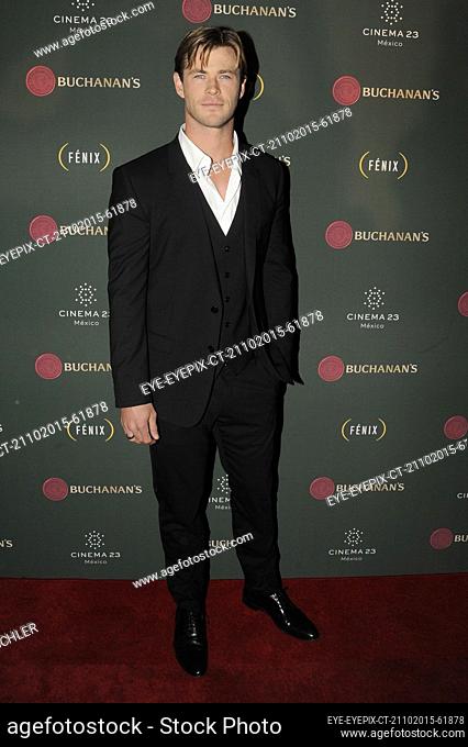 MEXICO CITY, MEXICO - OCT 21, 2015: Actor Chris Hemsworth arrives at red carpet of 'Buchanan's Awards' at Campo Marte on October 21, 2015 in Mexico City, Mexico