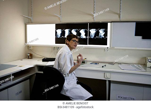 Photo essay at the department of medical imagery of the Diaconesses hospital in Paris, France. Interpretation room of medical imagery