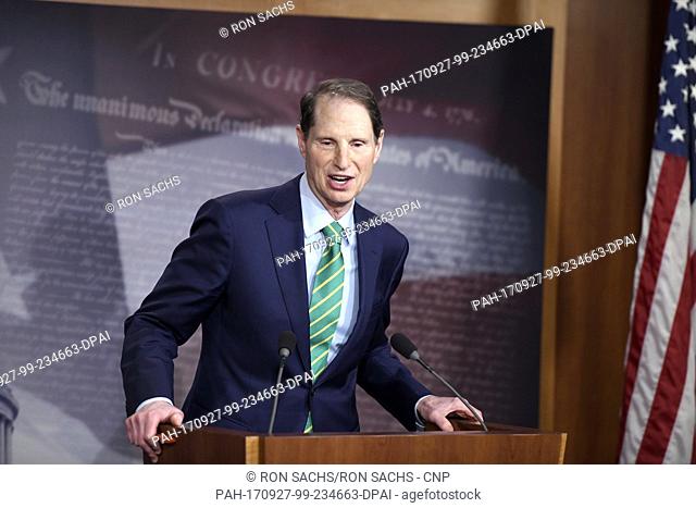 United States Senator Ron Wyden (Democrat of Oregon), the ranking member of the US Senate Finance Committee makes remarks as he and US Senate Minority Leader...
