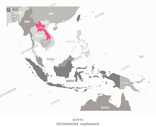 Vector map of Laos. Pink highlighted in Southeast Asia region