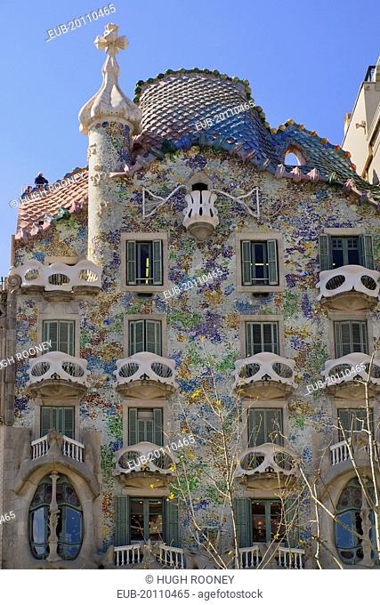 Casa Batllo by Antoni Gaudi a section of the exterior facade