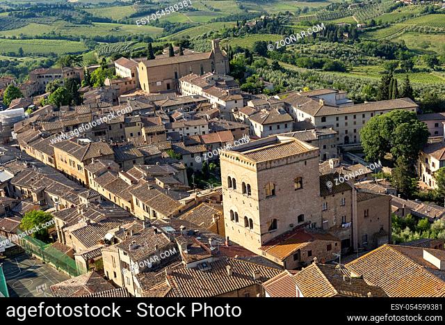 Tuscany, Iltaly - May 28, 2015: View from a tower over San Gimignano