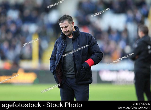 Club's head coach Carl Hoefkens looks dejected after a soccer match between Club Brugge and Oud-Heverlee-Leuven, Monday 26 December 2022 in Brugge