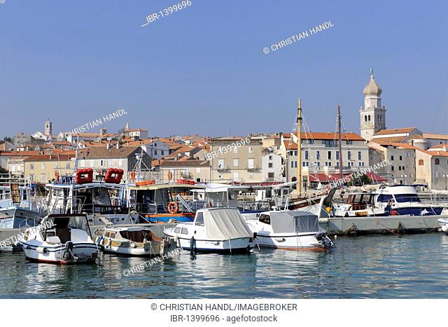 View over the marina to the town of Krk, Croatia, Europe