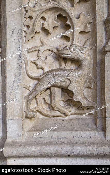relieve de un dragon, claustro del Monasterio de San Juan de los Reyes, Toledo, Castilla-La Mancha, Spain