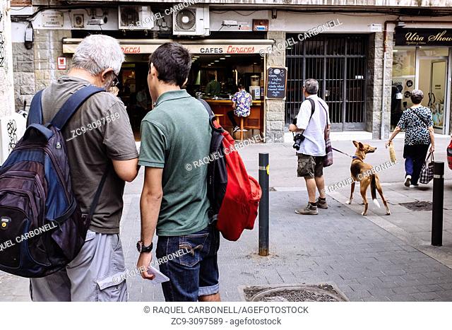 Street scene in Vila de Gracia, Barcelona, Catalonia, Spain