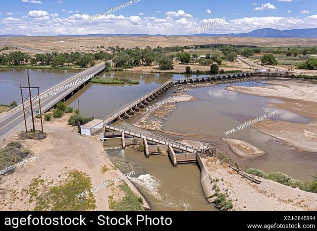 Isleta Pueblo, New Mexico - The Isleta Diversion dam sends water from the Rio Grande into irrigation canals. Much of the state is experiencing extreme drought