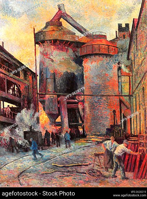 Luce Maximilien - Blast Furnace at Charleroi - French School - 19th and Early 20th Century