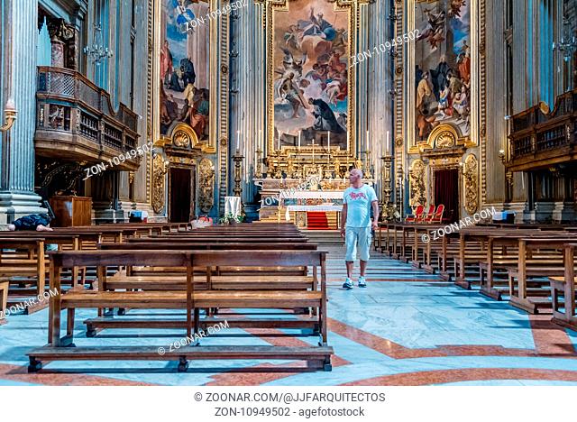 Rome, Italy - August 18, 2016: Interior view of church of St. Ignatius of Loyola. It is a Roman Catholic titular church dedicated to Ignatius of Loyola