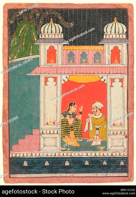 A Heroine and Her Lover in a Pavilion: Page from a Dispersed Nayikabheda. Date: ca. 1660-80; Culture: India (Madhya Pradesh