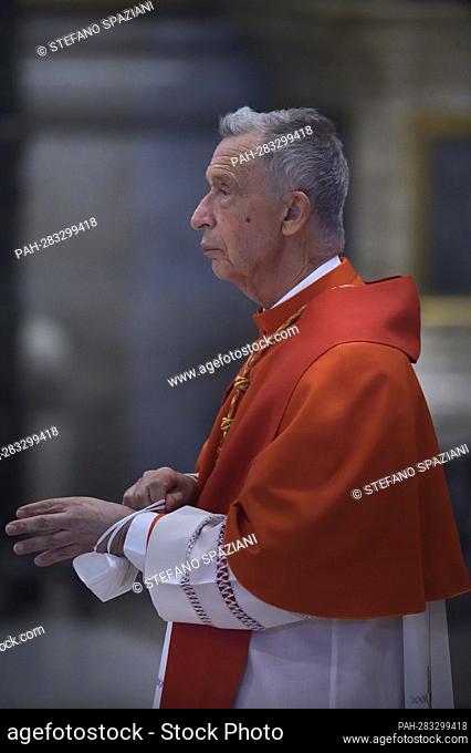 cardinal Luis Francisco Ladaria Ferrer.Pope Francis the ceremony of the Good Friday Passion of the Lord Mass in Saint Peter's Basilica at the Vatican
