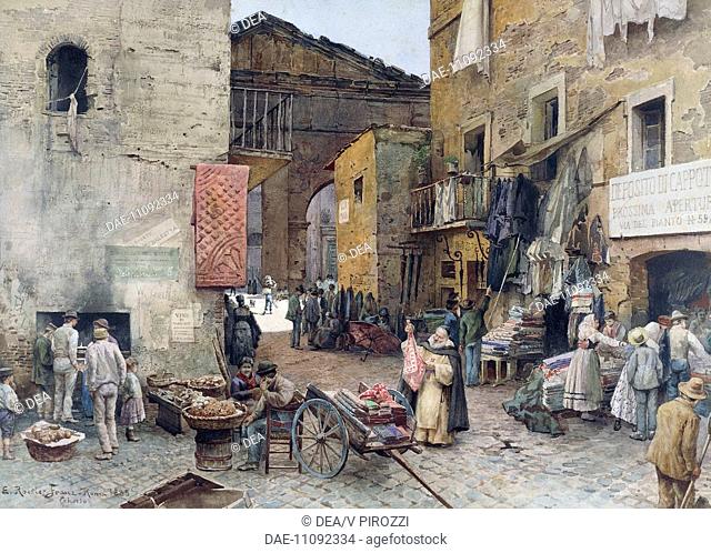 Ettore Roesler Franz (1845-1907). Rome, Via Rua with the Portico d'Ottavia in the background, 1888. Watercolor on paper, 57x79.5 cm