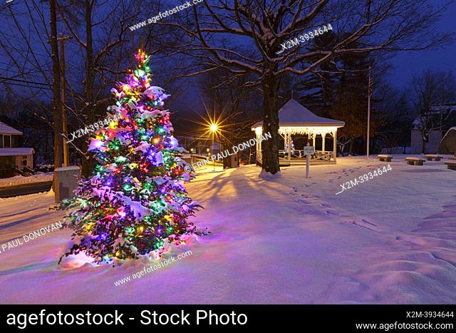 Soldiers Park in the village of North Woodstock, New Hampshire early in the morning during the month of January