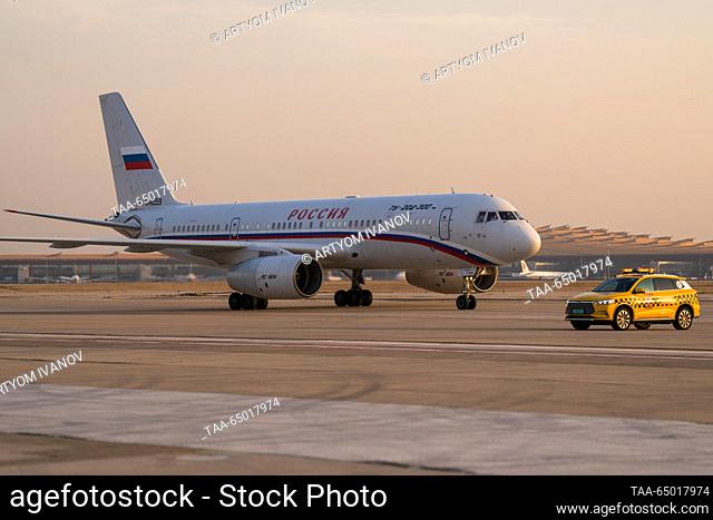 CHINA, BEIJING - NOVEMBER 20, 2023: An aircraft carrying Russia's First Deputy Prime Minister Andrei Belousov arrives at an airport