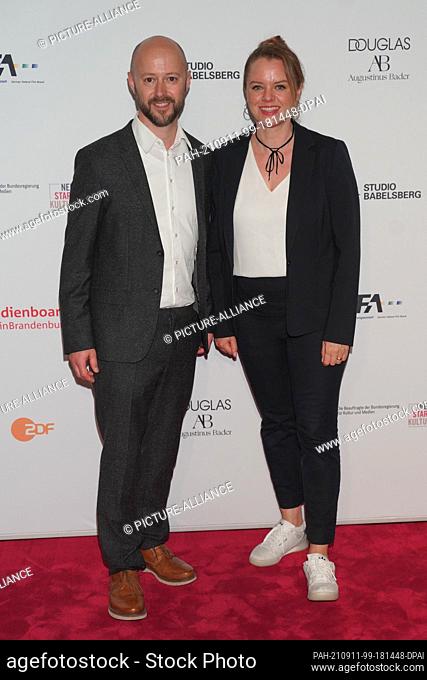 11 September 2021, Berlin: Producer Fabian Gasmia and director Julia von Heinz walk the Red Carpet to the German Film Award Nominees Evening at Soho House