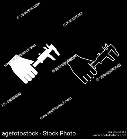 Calliper in hand Caliper in arm Measuring device measure use icon white color vector illustration flat style simple image set