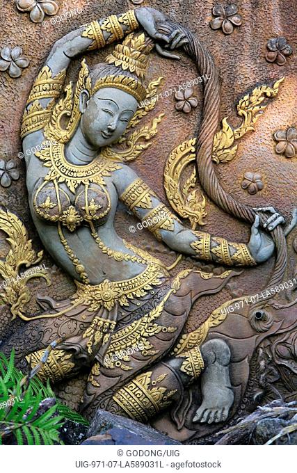 Statue of the goddess Phra Mae Thorani Earth goddess Protector of Buddha
