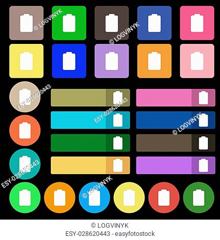 Battery empty, Low electricity icon sign. Set from twenty seven multicolored flat buttons. illustration