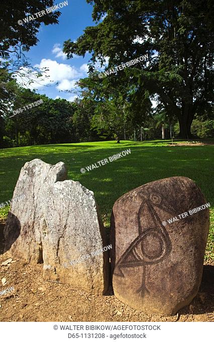 Puerto Rico, North Coast, Karst Country, Utuado, Parque Ceremonial Indigena de Caguana, monoliths at ancient Taino people's ceremonial site