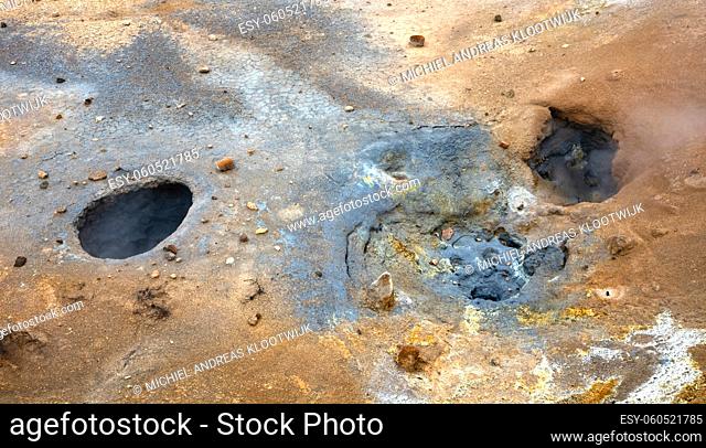 Steaming fumarole in geothermal area of Hverir, Namafjall in northern Iceland