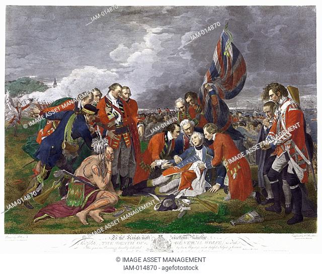 Death of General Wolfe' after painting by Benjamin West. James Wolfe 1727-1759 British Army commander, mortally wounded at victory over French at Battle of...