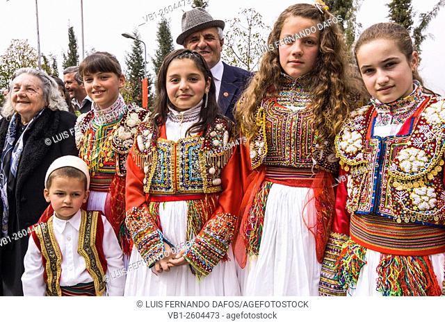 Albanian girls in traditional dress to celebrate the Bektashi New Year at the World Headquarters of the Bektashi Community in Tirana, Albania