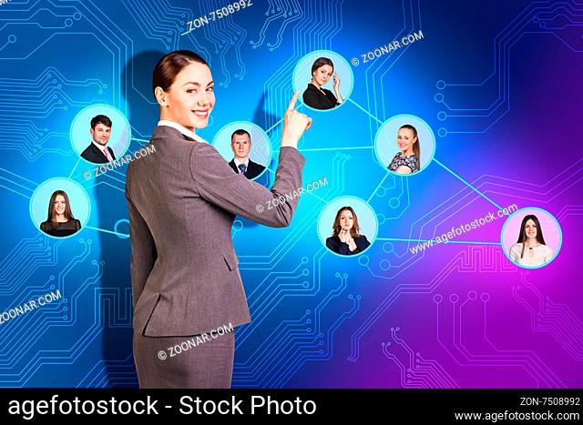 illustration of a young caucasian businesswoman sorting her social network of friends and clients