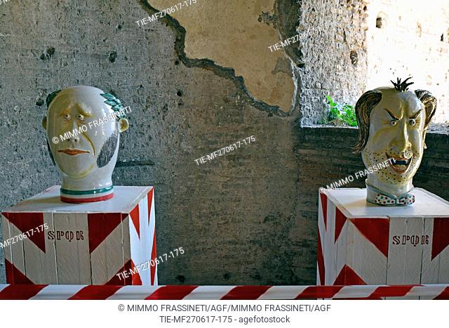 Exhibition ' From Duchamp to Cattelan ' artwork Nuovo Tempio Capitolino by Ugo La Pietra at Palatino, Rome, ITALY-27-06-2017