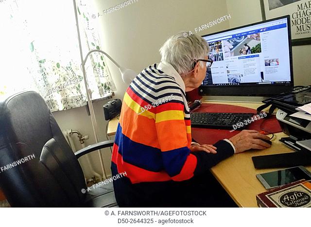 STOCKHOLM, SWEDEN 86 year old local blogger in her home