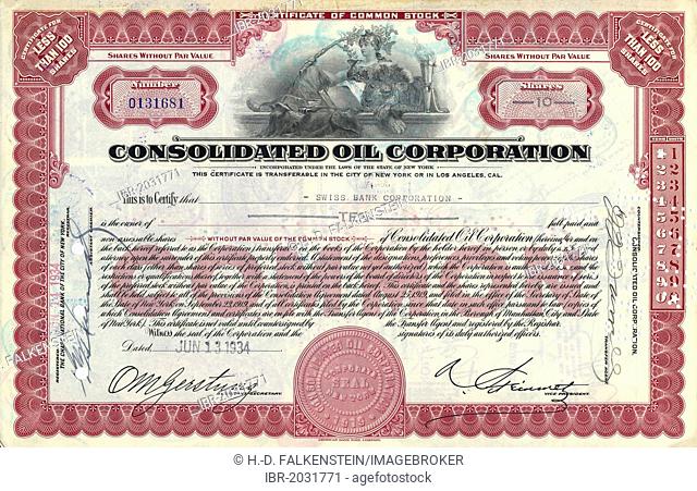 Consolidated Oil Corporation Stock Certificate New York Lady Lion Red 