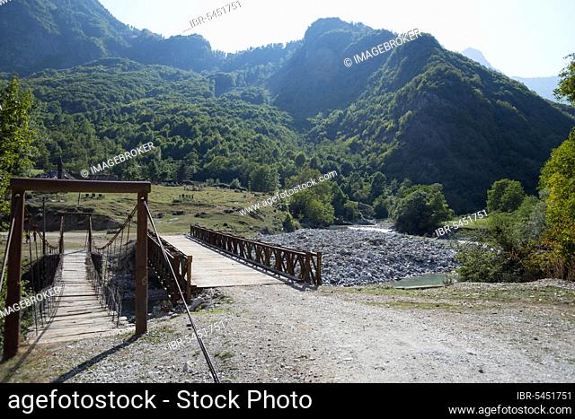 Bridges over the Valbona near Margegej, Albanian Alps, Albania, Europe