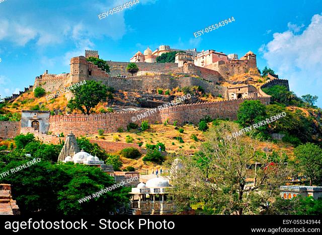Vintage retro effect filtered hipster style image of Kumbhalgarh fort famous indian tourist landmark. Rajasthan, India