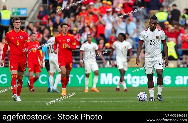 Belgium's Michy Batshuayi looks dejected during a soccer game between Wales and Belgian national team the Red Devils, Saturday 11 June 2022 in Cardiff, Wales