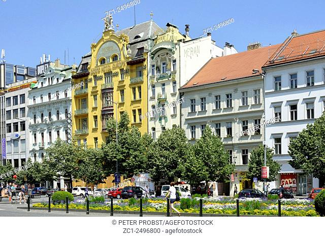 Art Nouvea building Grand Hotel Europa on the Wenceslas Square in historic Centre of Prague in the Czech Republicc - Caution: For the editorial use only