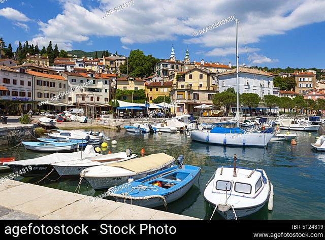 Port and village view, Volosko near Opatija, Istria, Kvarner Gulf Bay, Croatian Adriatic Sea, Croatia, Europe