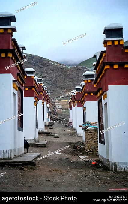 Tibetan homes in a Darchen village which is a starting point for the trek around holy mountain Mount Kailash