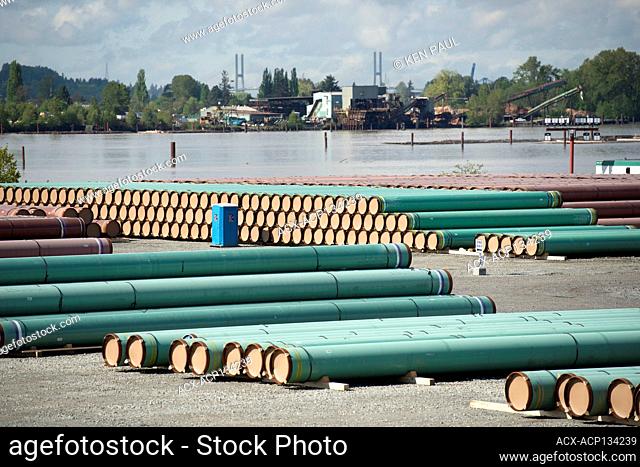 Pipeline storage for the Trans Mountain Pipline project in Coquitlam, British Columbia, Canada
