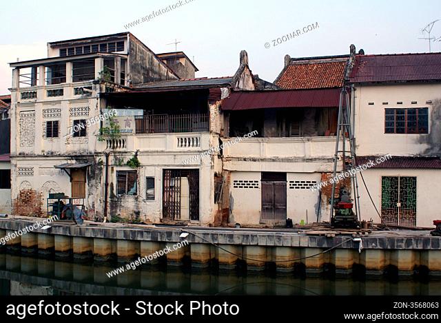 Old houses near river in Melaka, Malaysia