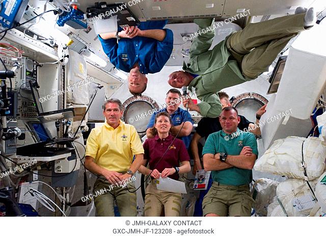 NASA astronauts Ken Ham (top left), STS-132 commander; Tony Antonelli, STS-132 pilot; Tracy Caldwell Dyson, Expedition 23 flight engineer; Michael Good