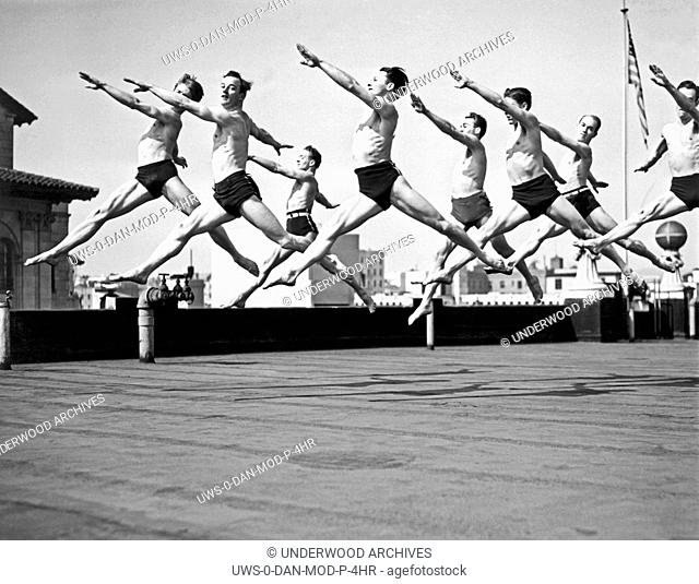 New York, New York: c. 1934.Some of the Ted Shawn dancers practicing on a rooftop